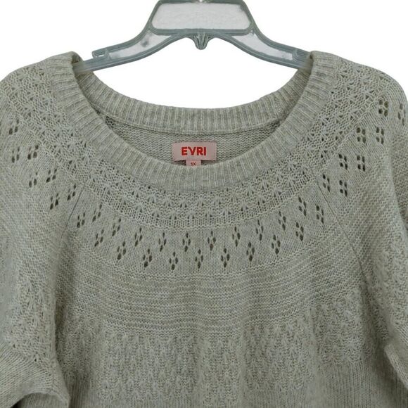 EVRI 1X Beige Knit Sweater Scoop Neck Long Sleeve - Picture 4 of 13